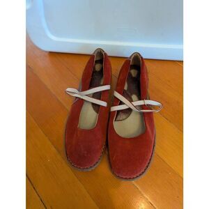 Born Red Suede Flats with Cream Straps